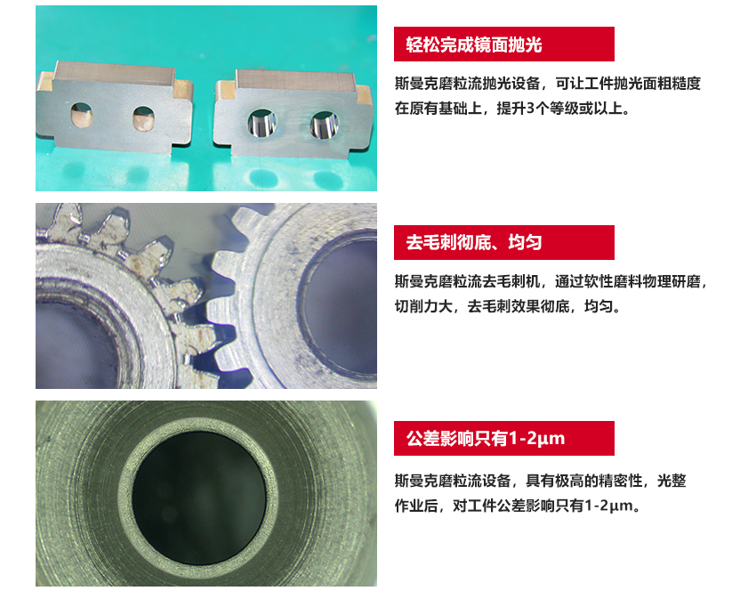 蘇州斯曼克磨粒流設備公司是流體拋光技術用于工業(yè)實踐的先行者,致力于為客戶解決<a href='http://m.fpqvrmfi.cn' target='_blank'><u>內孔拋光</u></a>、<a href='http://m.fpqvrmfi.cn' target='_blank'><u>交叉孔去毛刺</u></a>、微孔拋光、<a href='http://m.fpqvrmfi.cn' target='_blank'><u>內孔去毛刺</u></a>、微孔去毛刺等各類復雜性拋光去毛刺難題,并提供系統(tǒng)化的<a href='http://m.fpqvrmfi.cn' target='_blank'><u>流體拋光機</u></a>,<a href='http://m.fpqvrmfi.cn' target='_blank'><u>內孔拋光</u></a>機,涵蓋傳統(tǒng)AFM磨粒流拋光機,高速磨粒流<a href='http://m.fpqvrmfi.cn' target='_blank'><u>去毛刺機</u></a>以及<a href='http://m.fpqvrmfi.cn' target='_blank'><u>微孔拋光機</u></a>.